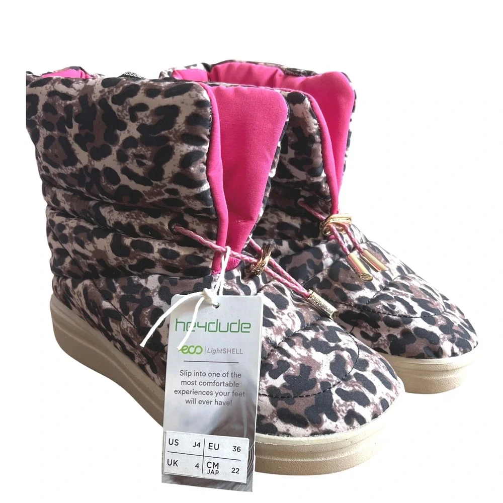 Hey Dude Girls Margot Eco Boots Leopard Print Size 4 Youth NWT